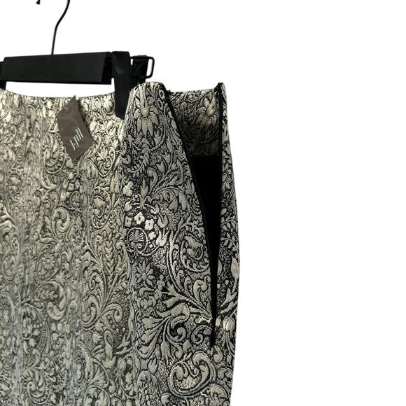 J. Jill Floral Metallic Pencil Skirt NWT Women's Sz 12 Silver Glam Bold Shimmer - Picture 5 of 7
